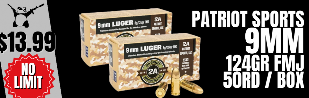Patriot Sports 9mm for $13.99/50rd box