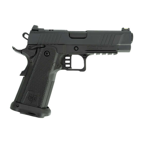 MAC 9 DS, Single Action Only, Semi-automatic, Metal Frame Pistol, 9MM, 4.25" Barrel, QPQ Finish, Black, Light Rail, Optic Cut, Manual Safety, Black Rear/ Front Fiber Optic, 2 Magazines